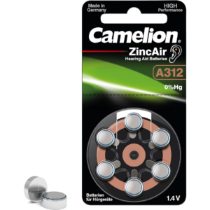Camelion A312 Zinc Air Hearing Aid Batteries, 1.4V